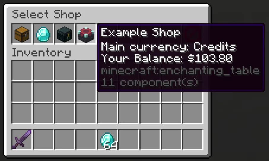 GUI магазина с покупкой предметов в Minecraft