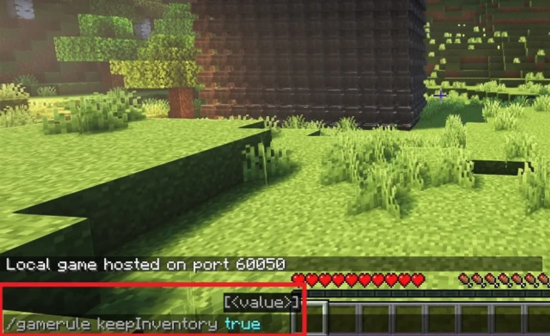Сообщение об успешной активации keepInventory в чате Minecraft