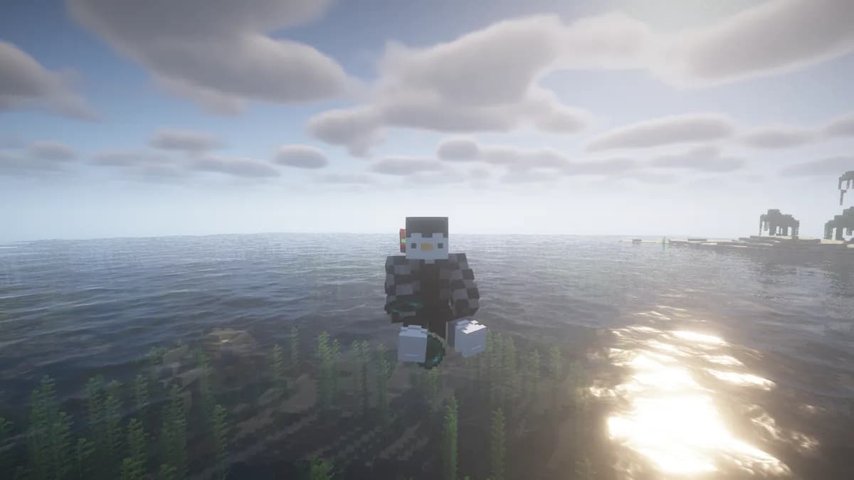 Игрок бросает жемчуг Эндера в Minecraft для телепортации