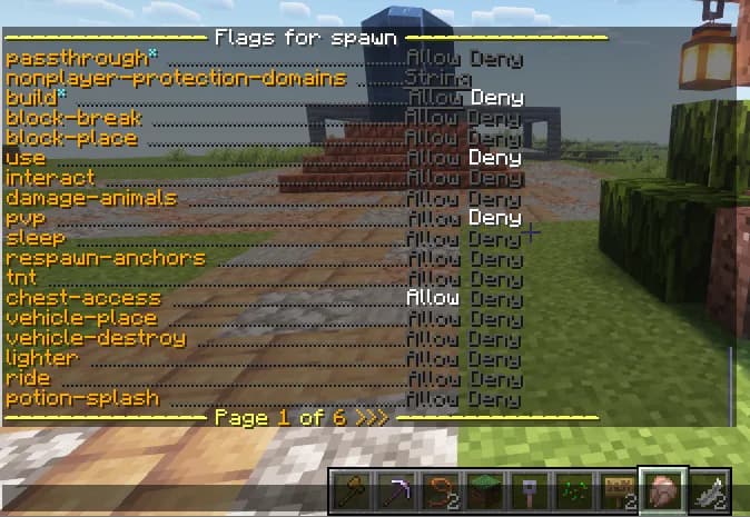 WorldGuard интерфейс управления флагами региона в Minecraft