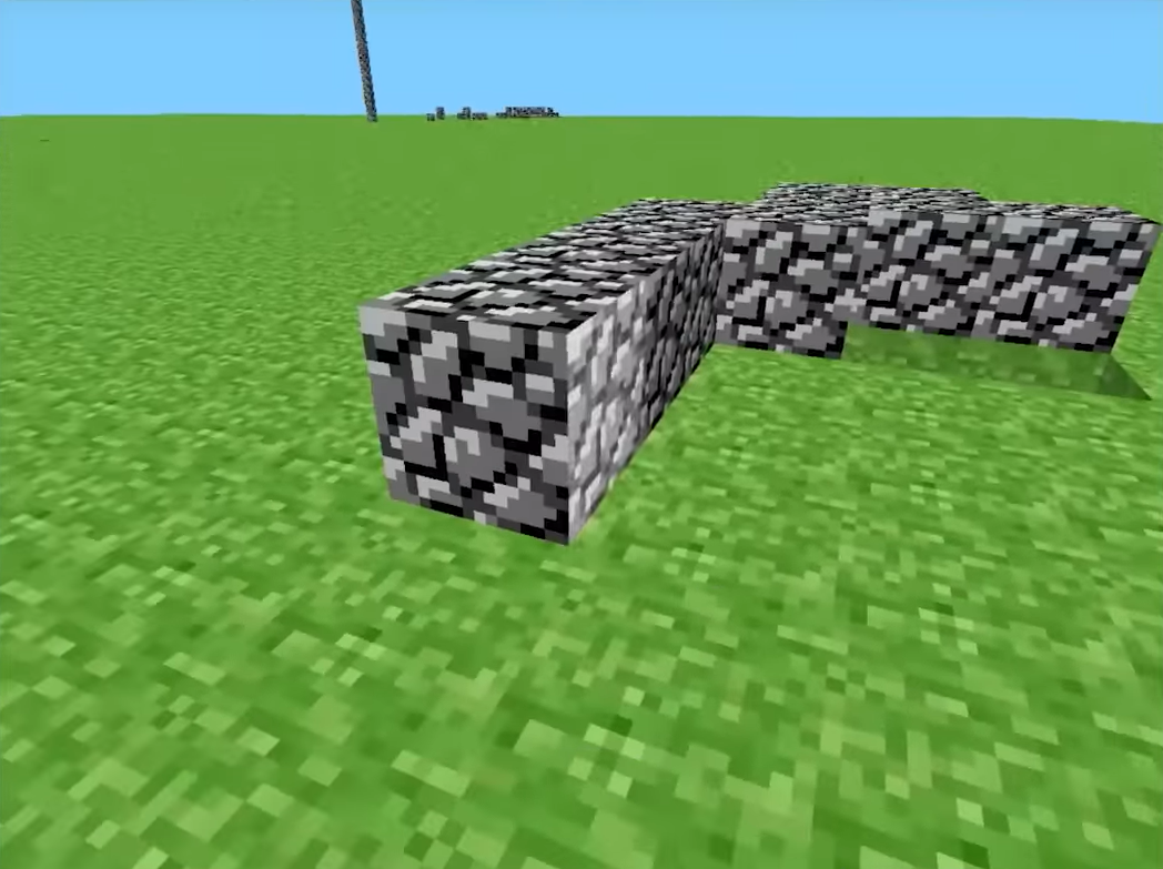 вид сверху на длинную дорожку redstone dust, идущую от рычага