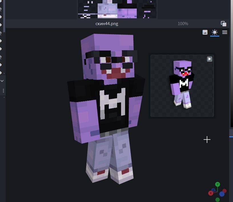 интерфейс Aseprite с открытым файлом minecraft-скин 64×64, видны слои (тело, лицо,…