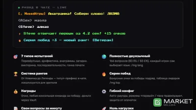 🔥 Lioncrest Studios 🔥 ChatMiniGames — Чат-мини-игры RU/EN | Викторины, Ранги, Награды | Paper 1.21+